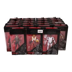 Twenty three Star Wars Black Series Red Wave action figures, comprising Han Solo, Snowtrooper, Imperial Shock Trooper, Tie Fighter Pilot, Chewbacca, Director Krennic, Sabine Wren, Sergeant Gyn Erso, Snowtrooper (Battlofront), Scarif Stormtrooper Squad Leader, Flametrooper, Kylo Ren, Constable Zuvio, Poe Dameron, Guavian Enforcer, X Wing Pilot Asty, Finn, Darth Vader, Stormtrooper, C-3P0, Captain Phasma and Jango Fett,  all boxed