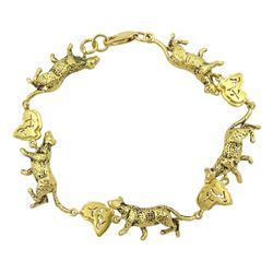 18ct gold leopard and hunting scene link bracelet, stamped 750