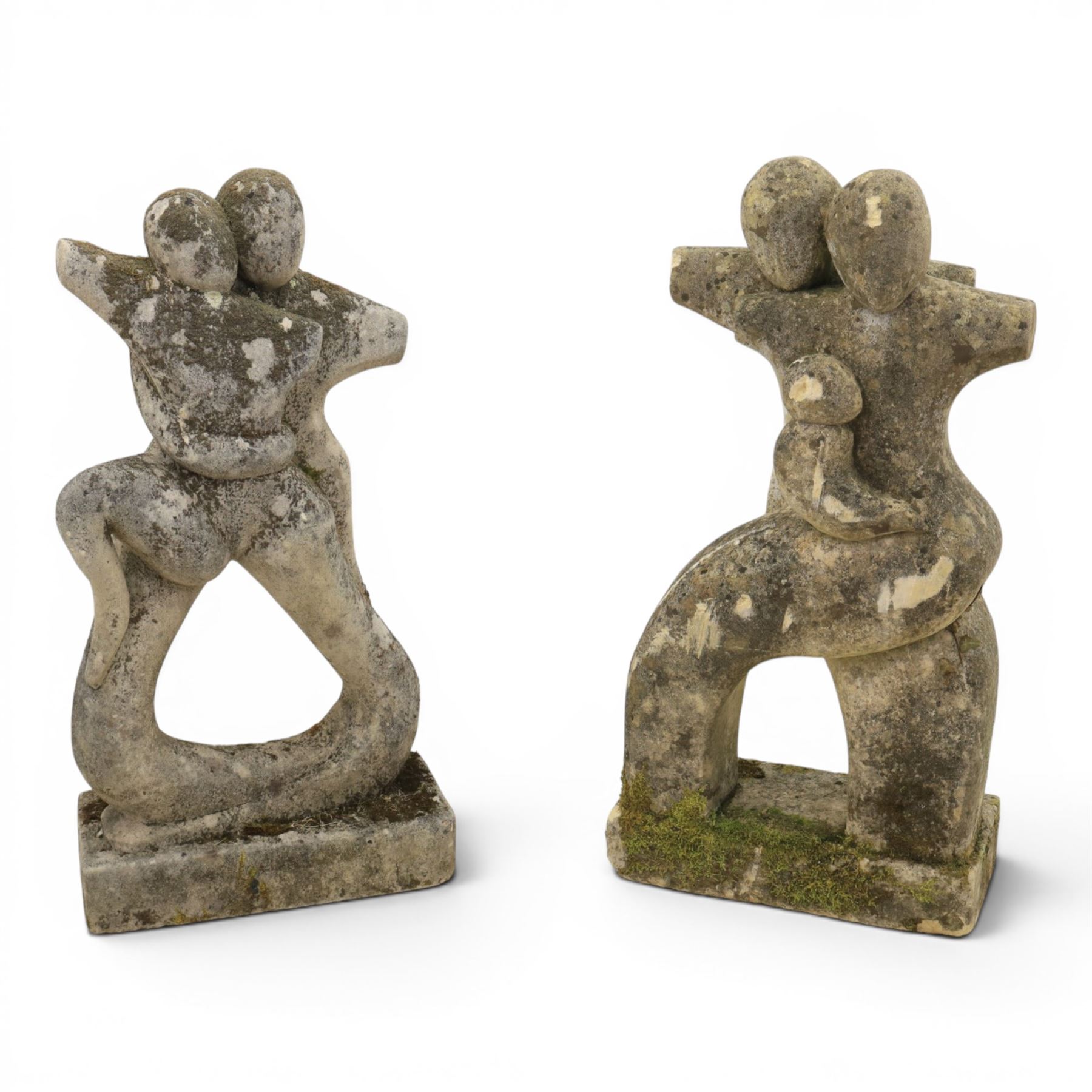 Pair of composite stone gardens sculptures, in the manner of Henry Moore, tallest 102cm