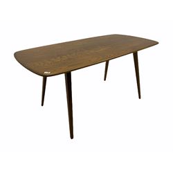 Ercol medium elm dining table, splayed tapering supports