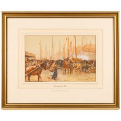 John Atkinson (Staithes Group 1863-1924): 'Unloading the Fleet' at North Shields, watercolour signed and dated '07, 22cm x 34cm