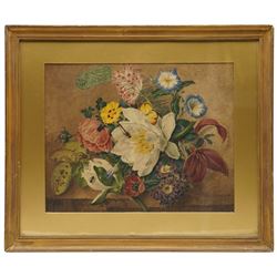 N Kelly (British 19th century): Still Life of Flowers and Insects, watercolour signed and dated 1819, 28cm x 36cm 