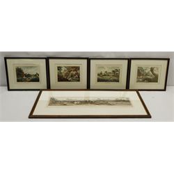 19th century hunting lithograph after Pollard, set four modern hunting prints, and two prints after Laura Knight and Vermeer (7)