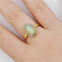 Victorian 18ct gold opal and old cut diamond cluster ring, Birmingham 1898