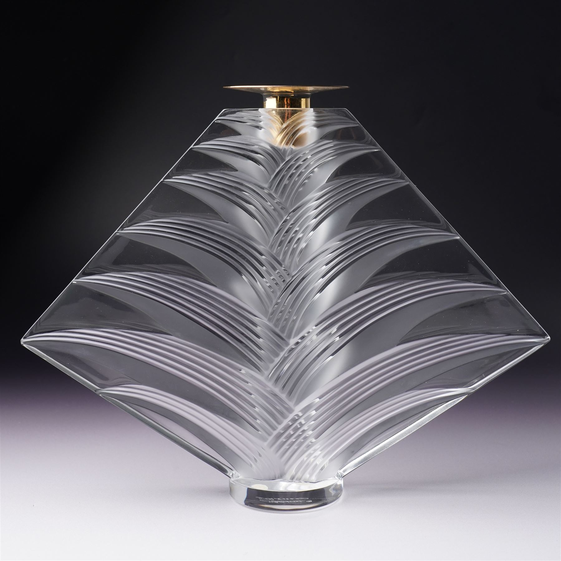 Pair of Lalique 'Ravelana' clear and frosted glass candlesticks inscribed 'Lalique, France' H22cm
