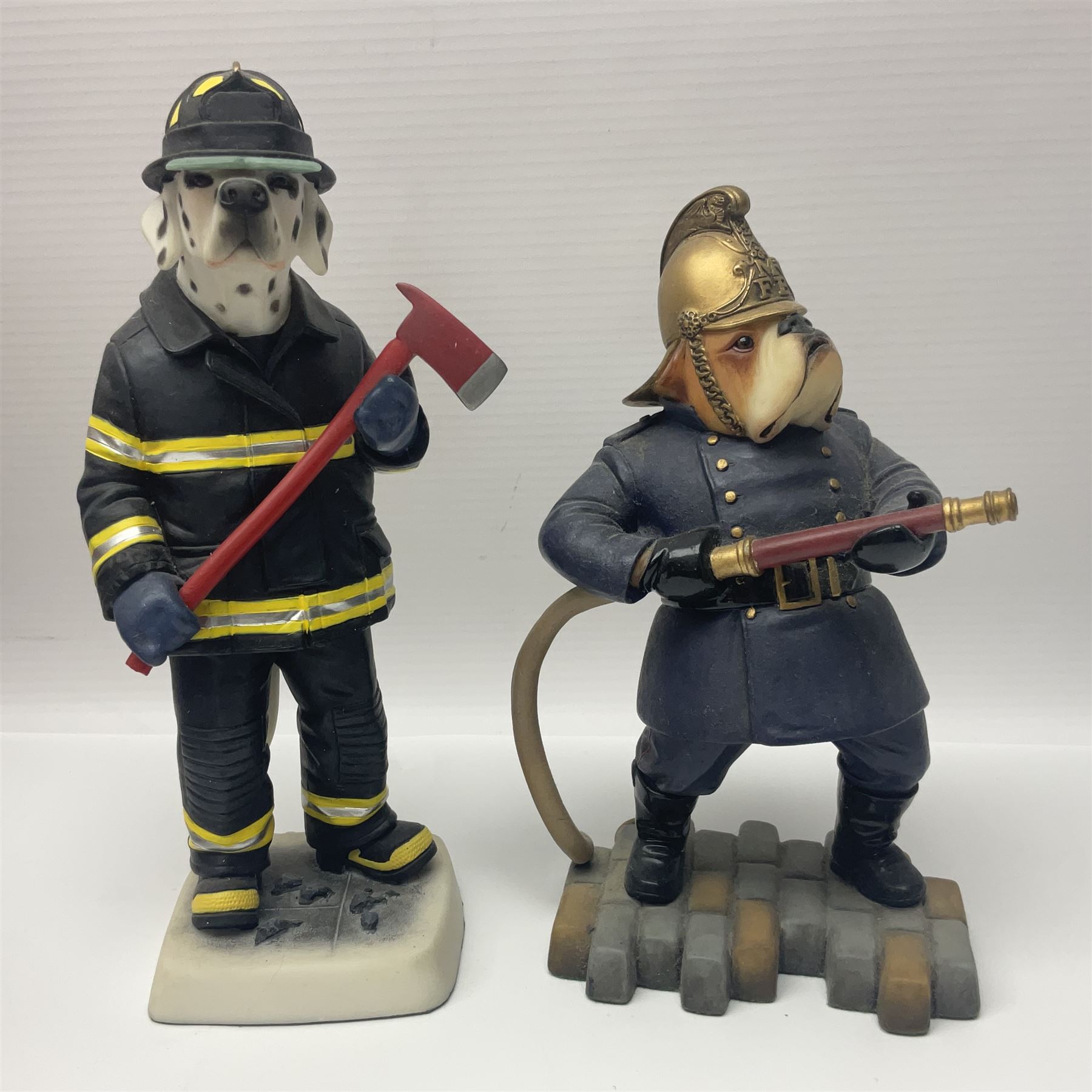 Eleven Robert Harrop figures from various collections, comprising limited edition The Trumpton Fire Engine Musical Box CGMB8 no. 359/1000, The Dragon from the Red Knight BN09, Bulldog Fireman DP165, Pointer Fire Chief DP184, Dalmatian New York Fire Fighter DP234, Dalmatian Fire Fighter DP191; Desperate Dan ‘Fireman Dan’ BDS11, Cuthbert CG13, Pugh (Clarinet) CG70, The Soup Dragon CL05 and Baby Dragon CL06