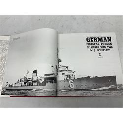 Thirty books of maritime and naval interest including David Hobbs: The British Pacific Fleet; Ian Marshall: Armoured Ships; M.J. Whitley: Cruisers of WW2, German Cruisers of WW2 and German Coastal Forces of WW2; books on warships, U-Boats, combat ships etc