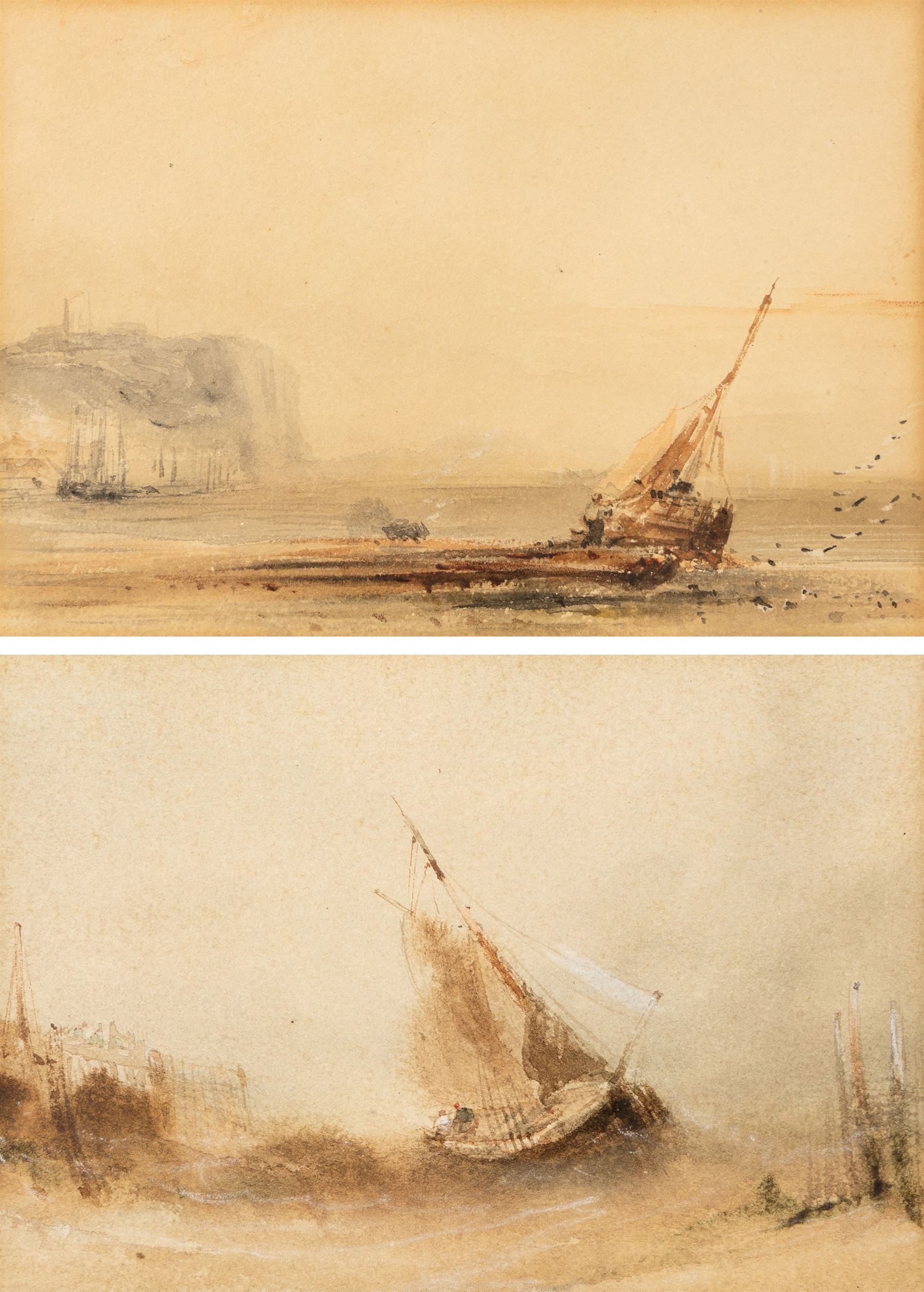 Henry Barlow Carter (British 1803-1867): 'Scarborough' and 'Bridlington', pair watercolours, signed and titled on original John Linn & Sons labels verso 11cm x 16cm in the original gilt frames