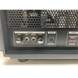 As new Bugera 333XL Infinium Hardcore 120-watt 3-channel tube amplifier head with reverb and Infinium tube life multiplier; date code 1507; number S1500576AAC L69cm; boxed with foot controller, power cable and paperwork