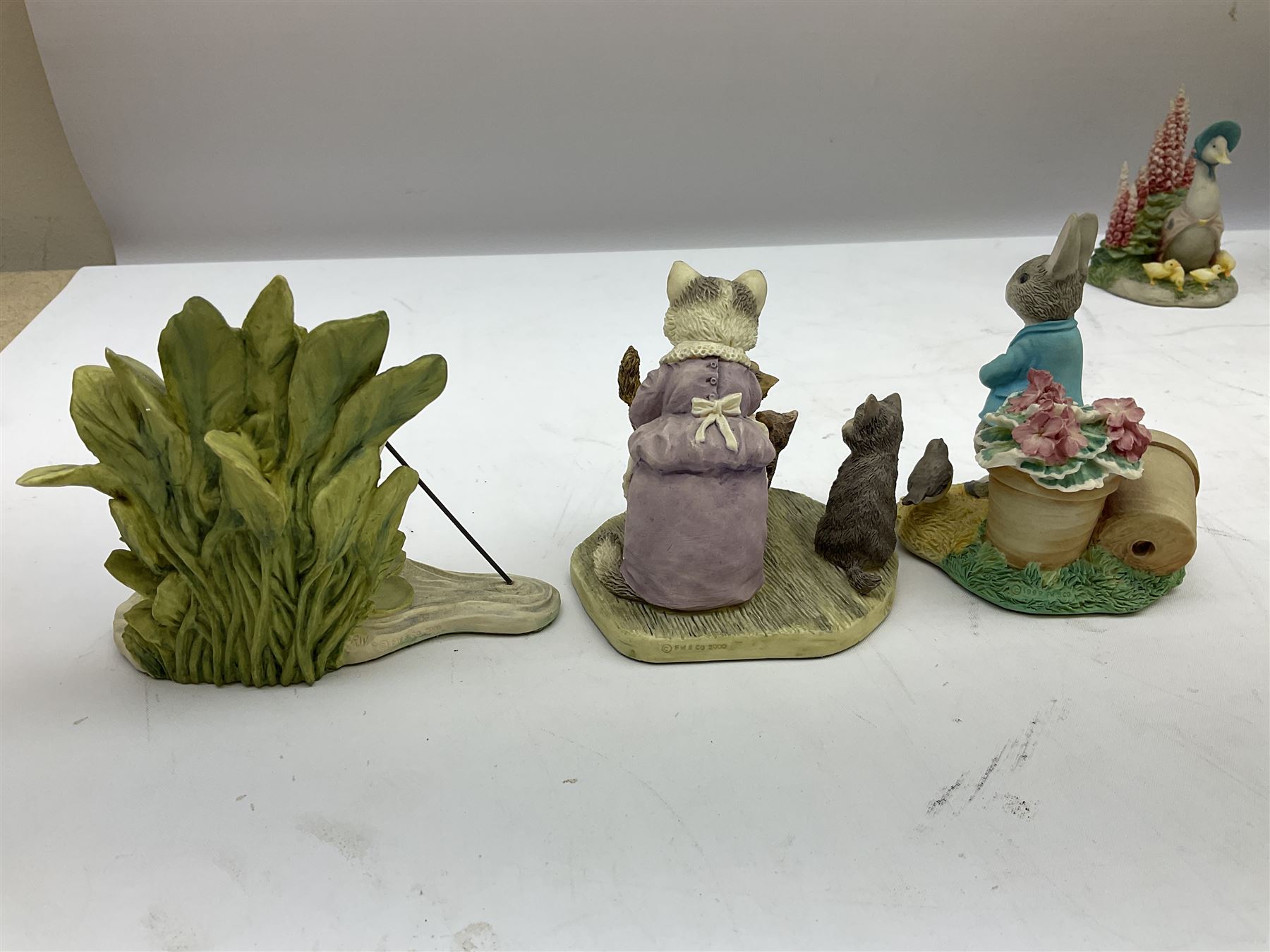 Border Fine Arts Beatrix Potter figures, to include Tableau no. 669814, The Tale of Ginger and Pickles no.A0460, Peter Rabbit in the Garden 739499, Mr Jeremy Fisher A0621, Tabitha Twitchit Brushing Kittens A0625, many with original boxes  