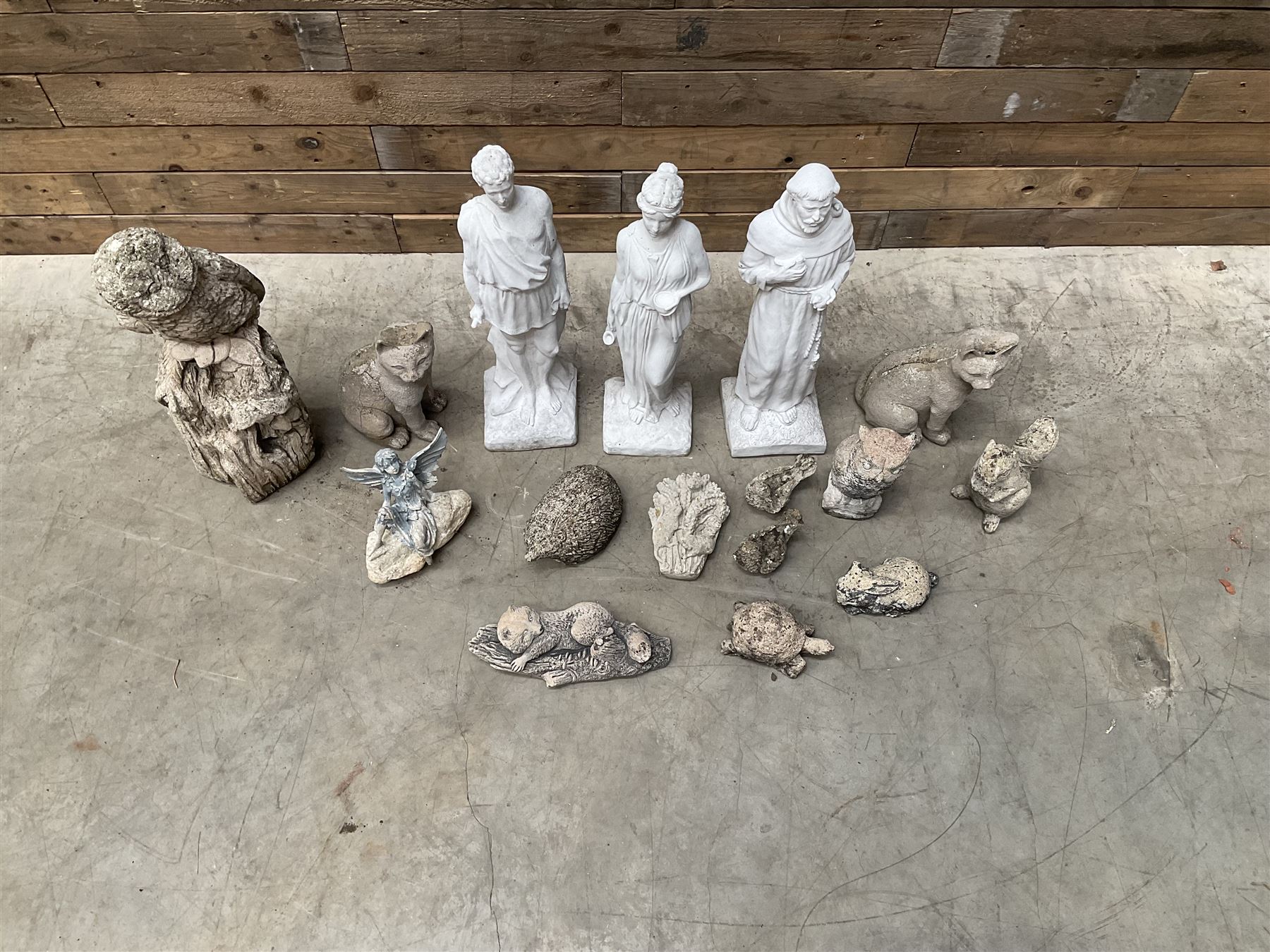 Large collection of cast stone figures and animals (16)