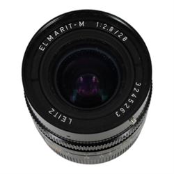 Leitz Elmarit-M 1:2.8 f=28mm lens, serial no. 3245263, in a leatherette case