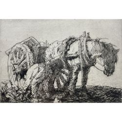 Edmund Blampied (British 1886-1966): 'Gathering Turnips', drypoint etching signed in pencil 12cm x 17cm 