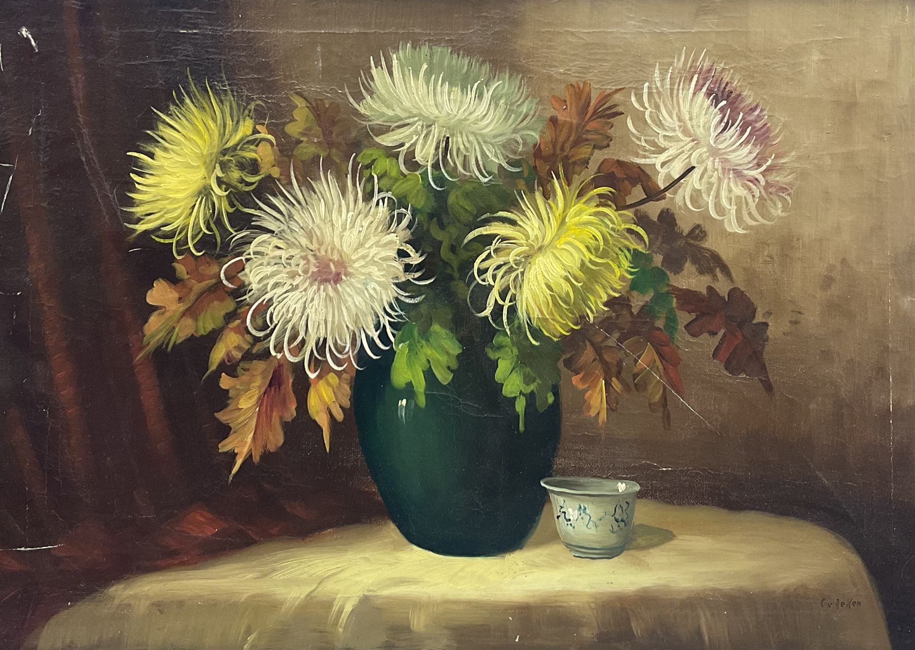 Dutch School (mid 20th century): Still Life of Flowers in a Vase, oil on canvas signed 'Cureken' 49cm x 68cm