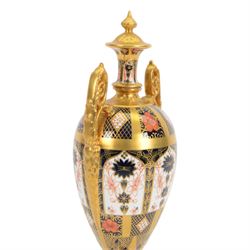 Royal Crown Derby Imari 1128 pattern  twin handled pedestal urn vase, H31cm