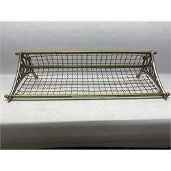 Railway interest - carriage compartment style wall mounting brass and mesh luggage rack, the ends cast with the initials NSWR (New South Wales Railroad) L77cm