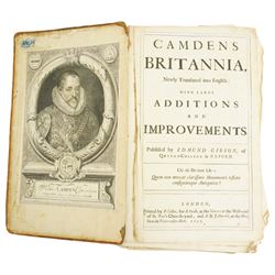 Camden, William - Camden's Britannia Newly Translated into English, published by Edmund Gibson 1695, lacking maps and five various early 18th century volumes 'Don Quixote'