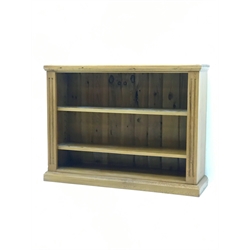 Solid pine open bookcase, two adjustable shelves, plinth base, W123cm, H92cm, D33cm  