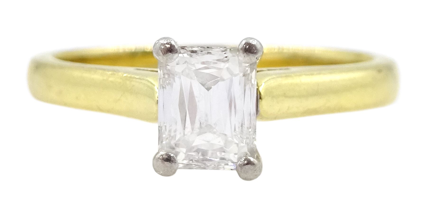 18ct gold single stone rectangular cut diamond ring, London 2001, diamond approx 0.50 carat