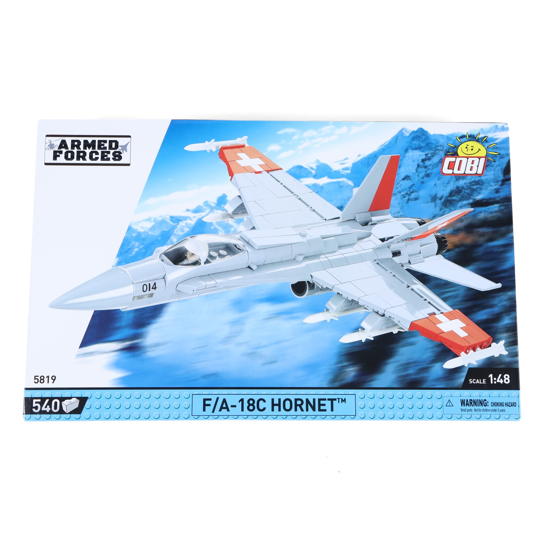 Four Cobi Bricks 1:48 scale Armed Forces sets, comprising no. 5819 F/A-18C Hornet, no. 5853 Panavia Tornado IDS, no. 5893 F-16 AM Fighting Falcon and no.5896 F-16 AM Fighting Falcon, all in sealed boxes
