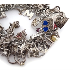  Heavy silver charm bracelet, approx 5.2oz  