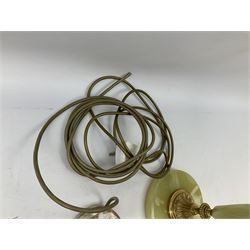  20th century gilt metal and onyx four branched candelabra upon a circular base, and onyx table lamp in the form of an urn, tallest example H48cm