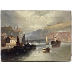 Walter Linsley Meegan (British c1860-1944): Boats in Whitby Harbour, oil on canvas signed 25cm x 35cm (unframed)
