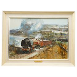 Frank Wass (British 20th century): 'British Railways Princess Coronation Duchess of Hamilton - Stanier 8p 4-6-2 on the KWV Railway', oil on board signed, titled dated 1984 and dedicated verso 38cm x 54cm