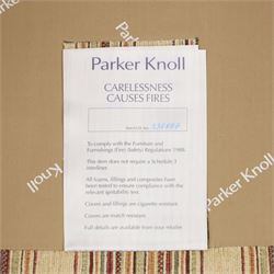Parker Knoll - contemporary 'Henley' lounge suite comprising grande two seat sofa and wingback armchair, traditional wing shape over rolled arms and turned feet, upholstered in striped fabric
