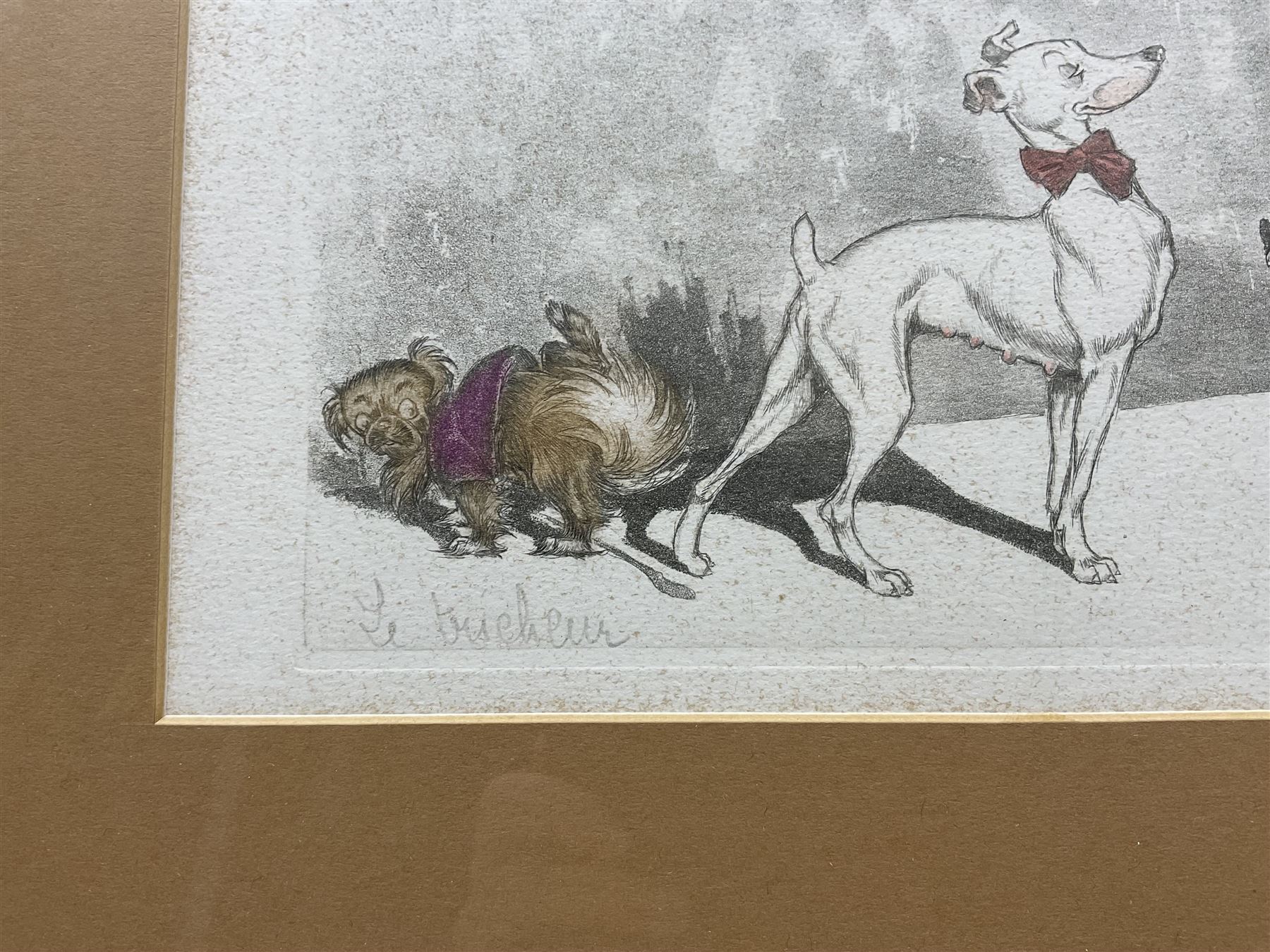 Arthur 'Boris' Klein (French 1893-1985): The Dirty Dogs of Paris, set of four etchings with hand colouring, titled respectively and signed in pencil 16cm x 45cm (4)