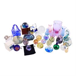 Caithness glass vases and paperweights, together with other coloured glass and glass animal figures