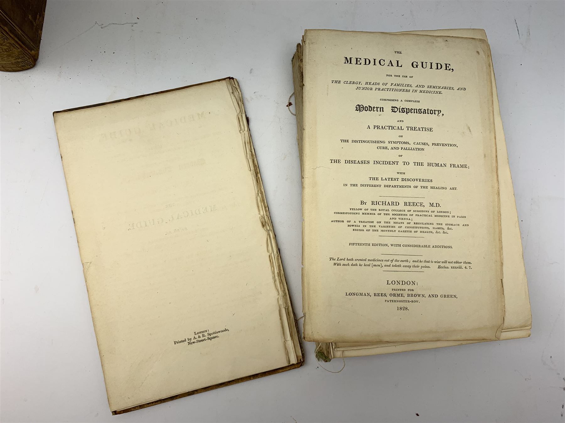 A Glossary of Terms Used in Grecian, Roman, Italian and Gothic Architecture. 1850 Fifth edition. Three volumes. Full calf binding; two 19th century books on Land Surveying by A. Nesbit and Thos. Holliday; Reece Richard: The Medical Guide. 1828; and Guthrie's Atlas for the Use of Schools 1831, with twenty-nine (ex thirty-one) hand coloured maps (7)