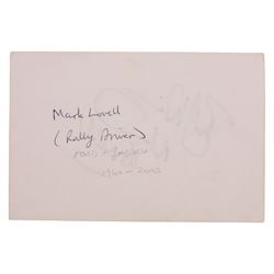 Signed Formula 1 memorabilia, including 1973 Milestones magazine signed to the front cover by Graham Hill and three signed photographs comprising Jackie Stewart, Jack Bradbury and Mario Andretti, with certificate of authenticity from Chaucer Auctions
