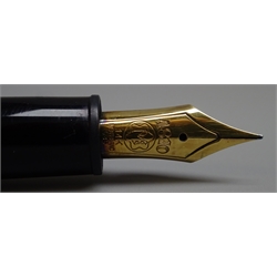  Writing Instruments - Montblanc Meisterstuck set of four two '14k' gold nib fountain pens, ballpoint pen and propelling pencil, cased, with pen stand, notebook, address book and inkwell (6)  