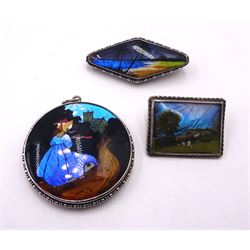 Collection of silver jewellery including butterfly wing brooch and pendant by Thomas L Mott, Art Nouveau pearl and paste pendant, marcasite, opal and amber brooches, lapis lazuli ring, pearl necklace etc and a rice pearl necklace with 9ct gold clasp 