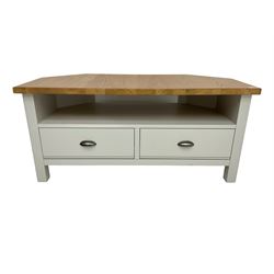 Marks & Spencer - grey finish corner television stand with oak finish top, fitted with two drawers