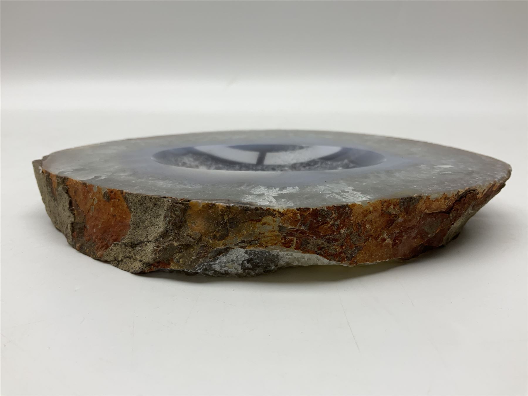 Polished agate geode stone dish, with rough edges, H16cm, L28cm