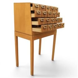 Mid-20th century card index bank of twenty drawers on stand