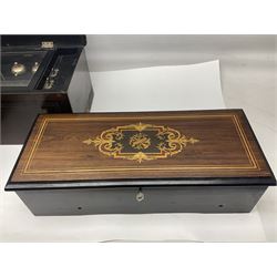 Swiss - Three 19th-century cylinder music boxes suitable for spares or repair.