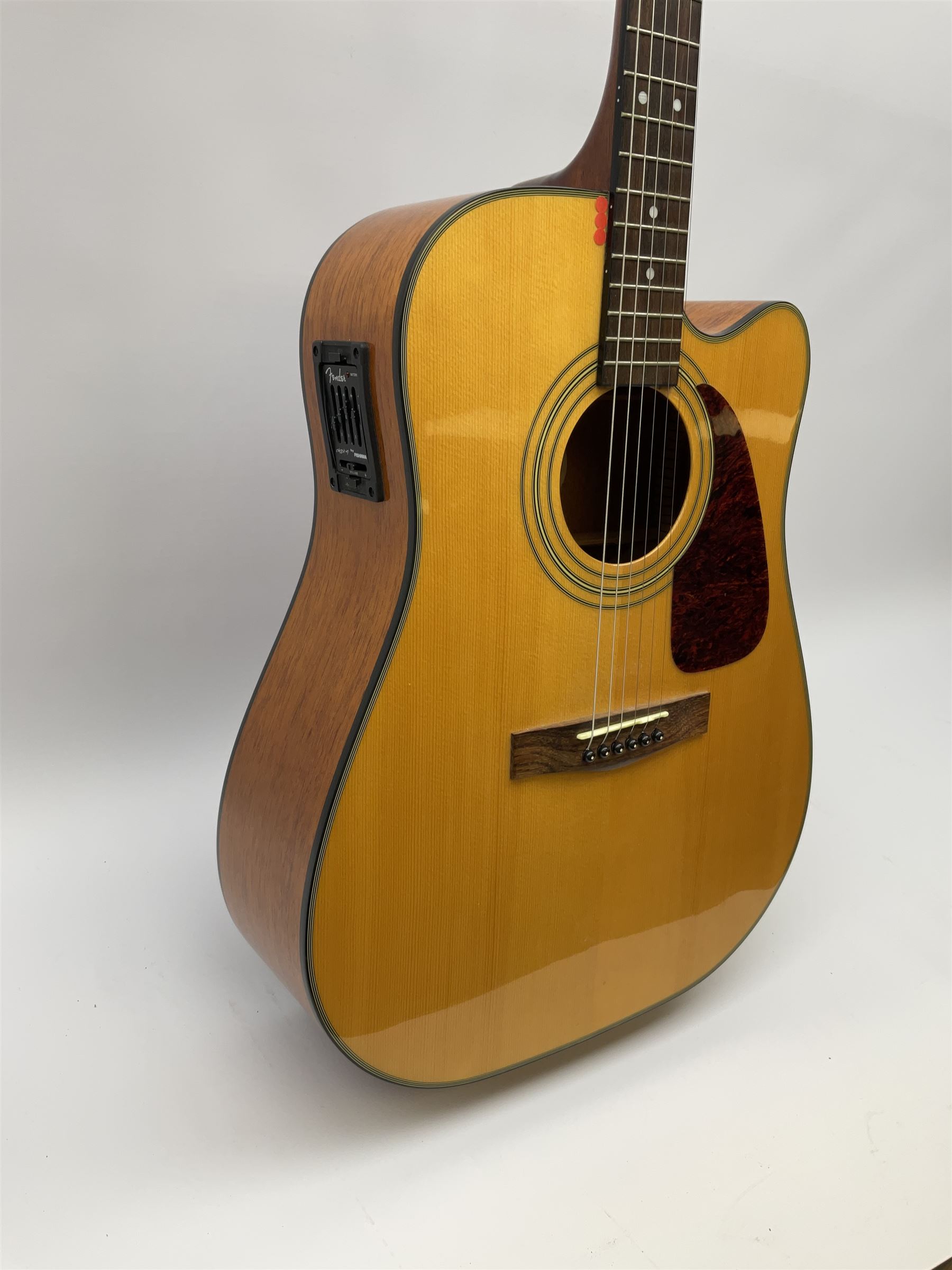 Fender model DG-20CE NAT semi-acoustic guitar with mahogany back and sides and spruce top, serial no. 03035336, L104cm, in fitted carrying case