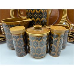 Hornsea Heirloom pattern coffee service for six, comprising of coffee pot, covered sucrier, milk jug, hot water jug, dessert plates, side plates, dinner plates, jug, salt and pepper shakers and serving platter 