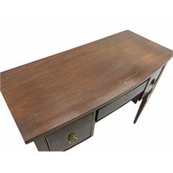 Early 19th century mahogany bow front side table, three drawers, on square tapering supports