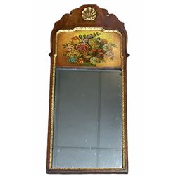 Titchmarsh & Goodwin wall mirror with gilt decoration and a painted panel depicting a floral design H80cm