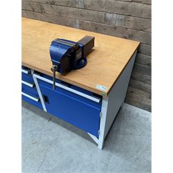 Bott cubio storage workbench, five drawers and two cupboards, single vice