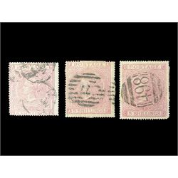 Three Great Britain Queen Victoria 1867-83 five shillings stamps, all used, all previously mounted