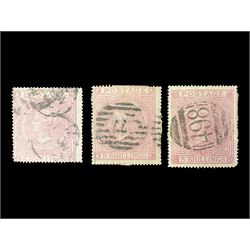  Three Great Britain Queen Victoria 1867-83 five shillings stamps, all used, all previously mounted