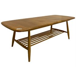 Ercol elm coffee table circa 1960's, rectangular top over undertier 