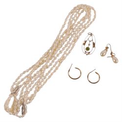9ct gold jewellery, including pair of hoop earrings, faux pearl pendant earrings and an Ed...