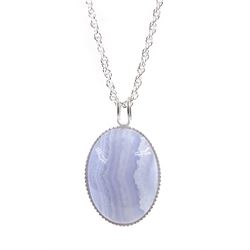 Silver blue lace agate pendant necklace, stamped 925
