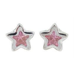 Pair of 9ct white gold purple stone star stud earrings, stamped 